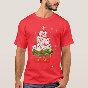 Maltese Christmas Tree Lights Cute Santa Hat Dog L T-Shirt