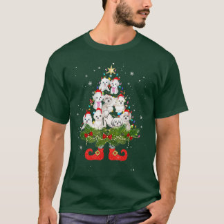 Maltese Christmas Tree Lights Cute Santa Hat Dog L T-Shirt