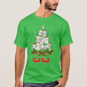 Maltese Christmas Tree Lights Cute Santa Hat Dog L T-Shirt