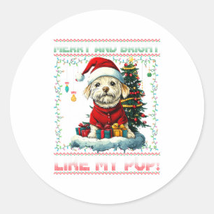 Maltese Christmas Tree Lights Decorations Dog Love Classic Round Sticker