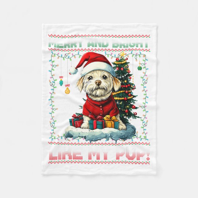 Maltese Christmas Tree Lights Decorations Dog Love Fleece Blanket (Front)