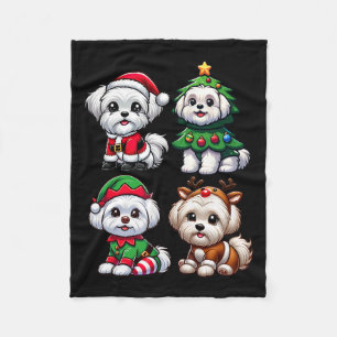 Maltese Christmas Tree Santa Elf Costume Dog 1 Fleece Blanket