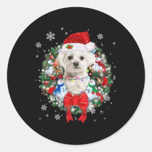 Maltese Christmas Wreath Decoration Xmas Pyjamas  Classic Round Sticker