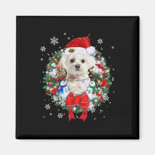 Maltese Christmas Wreath Decoration Xmas Pyjamas Magnet