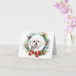 Maltese Christmas Wreath Festive Pup  Card