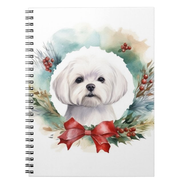 Maltese Christmas Wreath Festive Pup  Notebook (Front)