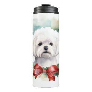 Maltese Christmas Wreath Festive Pup  Thermal Tumbler