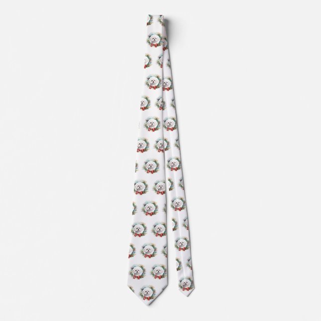Maltese Christmas Wreath Festive Pup  Tie (Front)