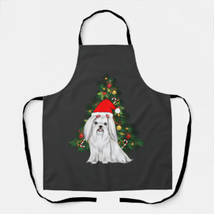 Maltese Christmas, Xmas Maltese Dog with Santa hat Apron