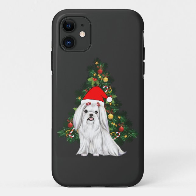 Maltese Christmas, Xmas Maltese Dog with Santa hat Case-Mate iPhone Case (Back)