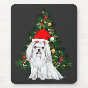 Maltese Christmas, Xmas Maltese Dog with Santa hat Mouse Mat
