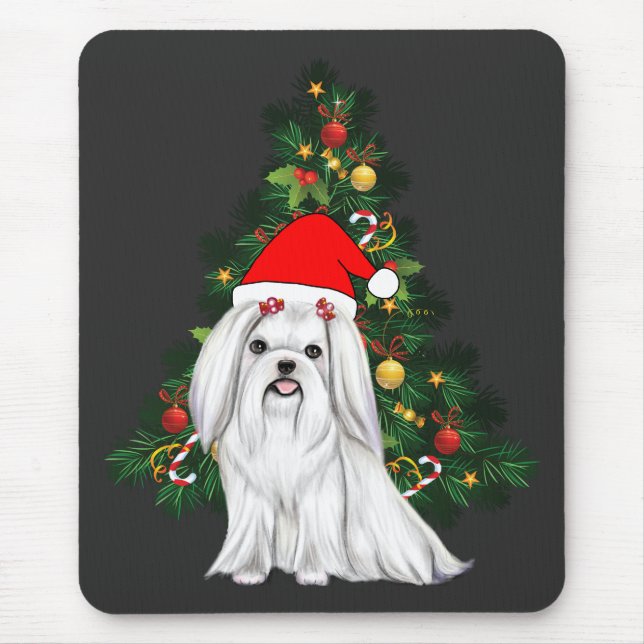 Maltese Christmas, Xmas Maltese Dog with Santa hat Mouse Mat (Front)