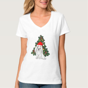 Maltese Christmas, Xmas Maltese Dog with Santa hat T-Shirt