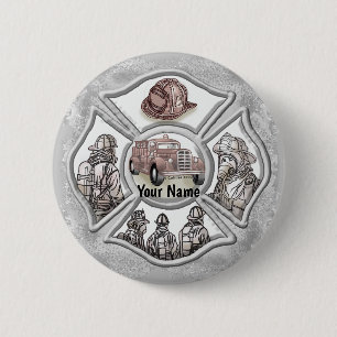 Maltese cross firefighter 6 cm round badge