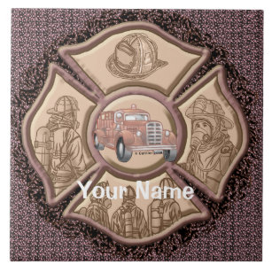 Maltese Cross Firefighter custom name tile