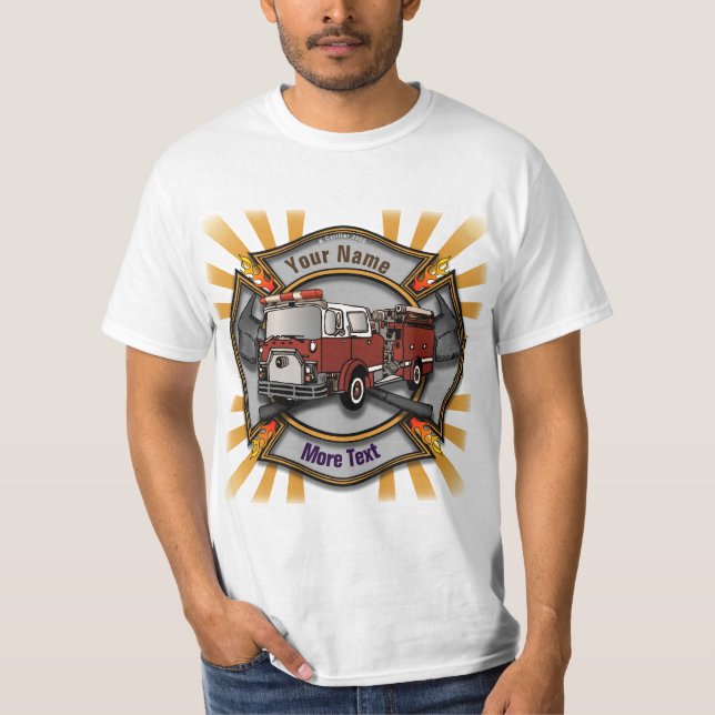 Maltese Cross Firetruck Firefighter  Tshirt (Front)