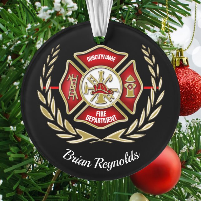 Maltese Cross Personalised Firefighter Ornament (Creator Uploaded)