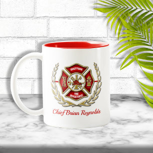 Maltese Cross Personalised Firefighter Two-Tone Coffee Mug