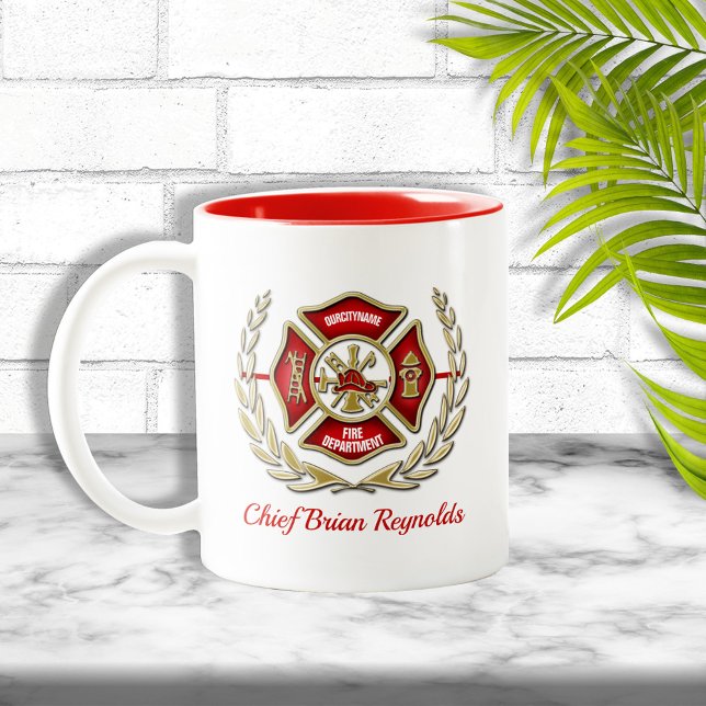 Maltese Cross Personalised Firefighter Two-Tone Coffee Mug (Creator Uploaded)