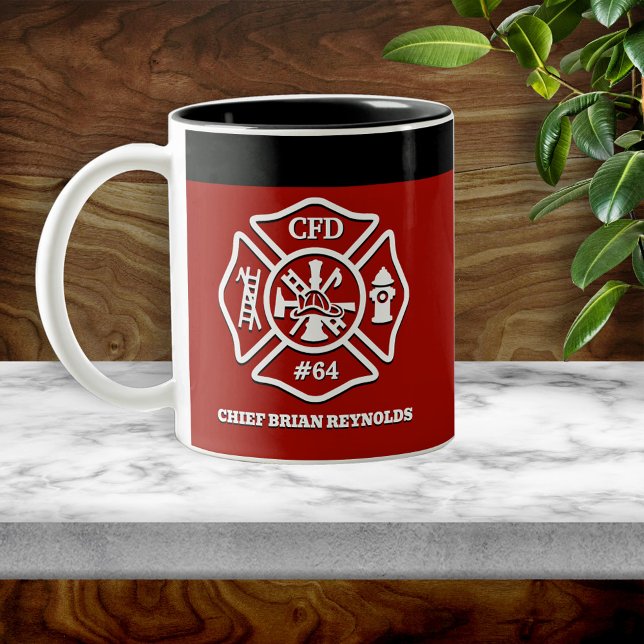 Maltese Cross Personalized Firefighter Two-Tone Coffee Mug (Creator Uploaded)