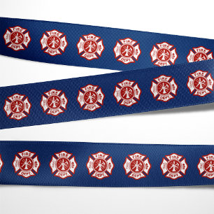 Maltese Cross Symbol Pattern Navy Grosgrain Ribbon