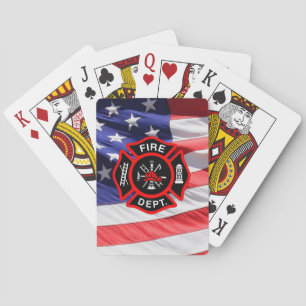 Maltese Cross USA Flag Gift for Firefighters Playing Cards
