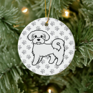 Maltese Cute Cartoon Dog Illustration Ceramic Tree Decoration