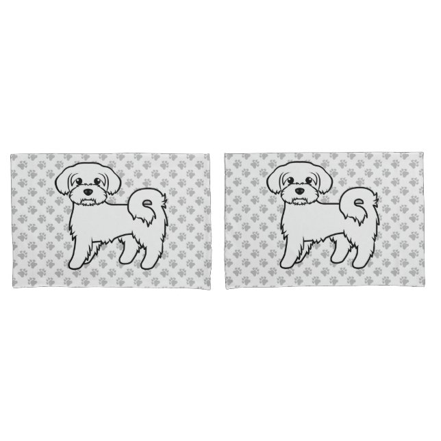 Maltese Cute Cartoon Dog Illustration Pillowcase (Front-Set)
