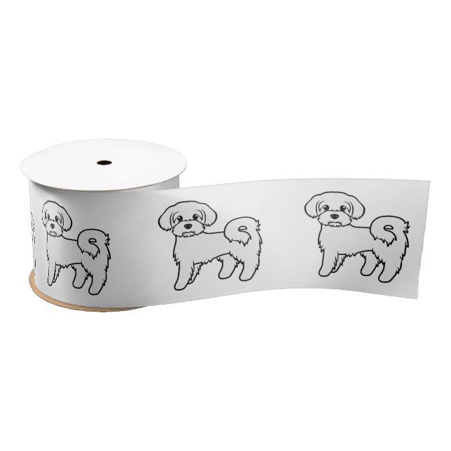 Maltese Cute Cartoon Dog Illustration Satin Ribbon (Spool)