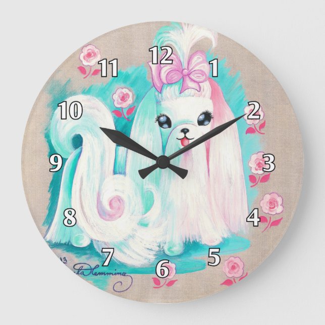 Maltese Cute Puppy Dog Large Clock (Front)