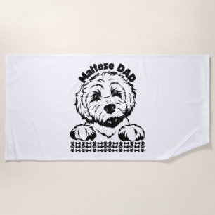 Maltese Dad Black and White Design Maltese Dog Beach Towel