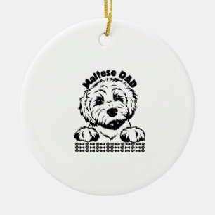 Maltese Dad Black and White Design Maltese Dog Ceramic Tree Decoration