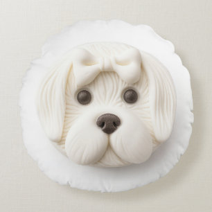 Maltese Dog 3D Inspired Round Cushion