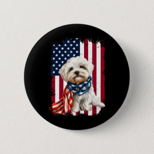 Maltese Dog American Flag 4th Of July Maltese Dog 6 Cm Round Badge