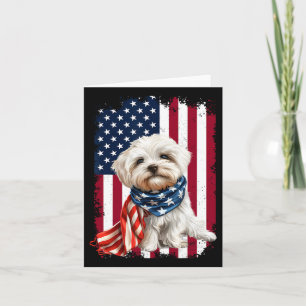 Maltese Dog American Flag 4th Of July Maltese Dog Card