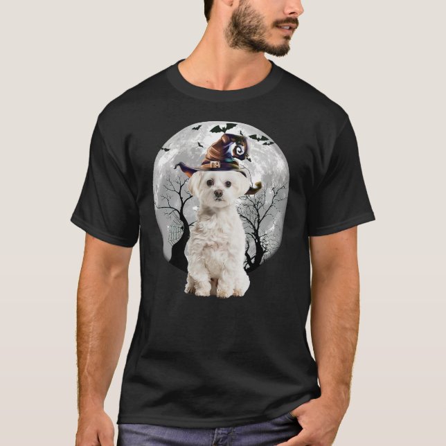 Maltese Dog And Moon Halloween Costume Dog Lover F T-Shirt (Front)