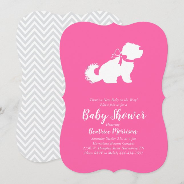 Maltese Dog Baby Shower Pink Girl Invitation (Front/Back)