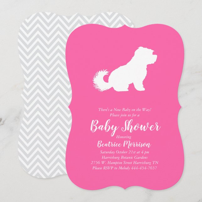 Maltese Dog Baby Shower Pink Girl Invitation (Front/Back)