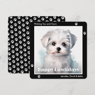 Maltese Dog Black Watercolor Christmas Holiday Card