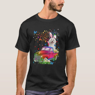 Maltese Dog Bunny Truck Hunting Eggs Tree Easter D T-Shirt