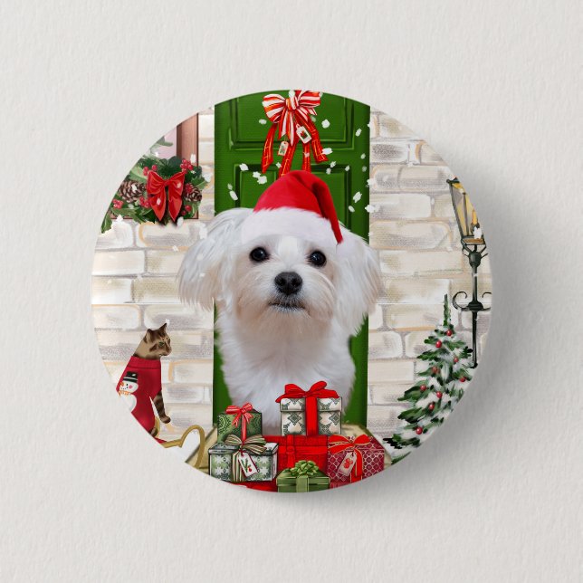 Maltese Dog Christmas  6 Cm Round Badge (Front)