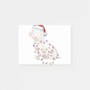 Maltese Dog Christmas Costume Santa Hat Xmas Light Post-it Notes