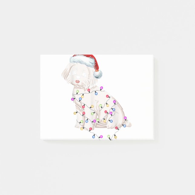 Maltese Dog Christmas Costume Santa Hat Xmas Light Post-it Notes (Front)