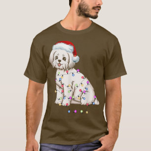 Maltese Dog Christmas Costume Santa Hat Xmas Light T-Shirt