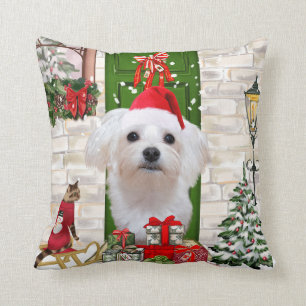 Maltese Dog Christmas Cushion