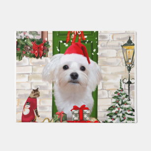 Maltese Dog Christmas  Doormat