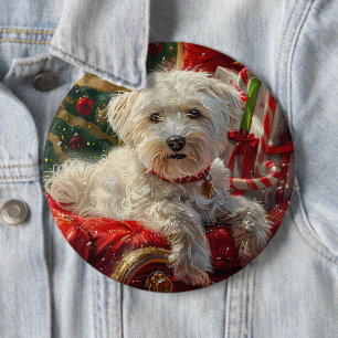 Maltese Dog Christmas Festive 6 Cm Round Badge