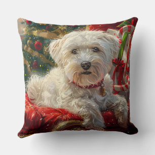 Maltese Dog Christmas Festive Cushion