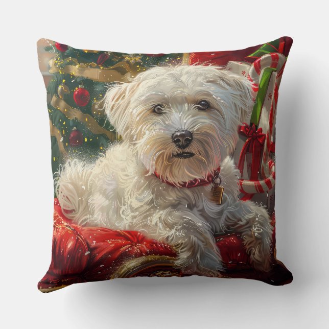 Maltese Dog Christmas Festive Cushion (Back)