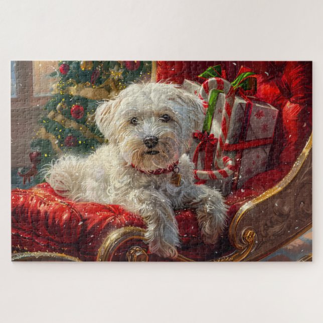 Maltese Dog Christmas Festive Jigsaw Puzzle (Horizontal)